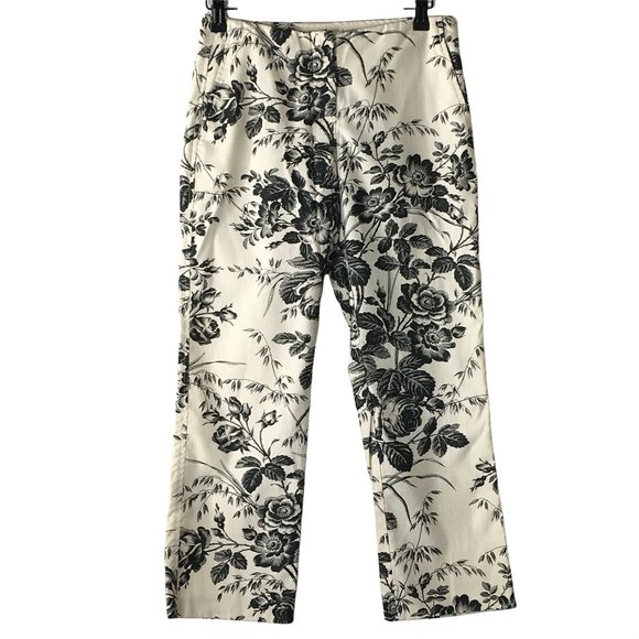 Express Pants - Express Womens Stretch Pants Sz 1 / 2  Off White Black Floral Print Inseam 25"